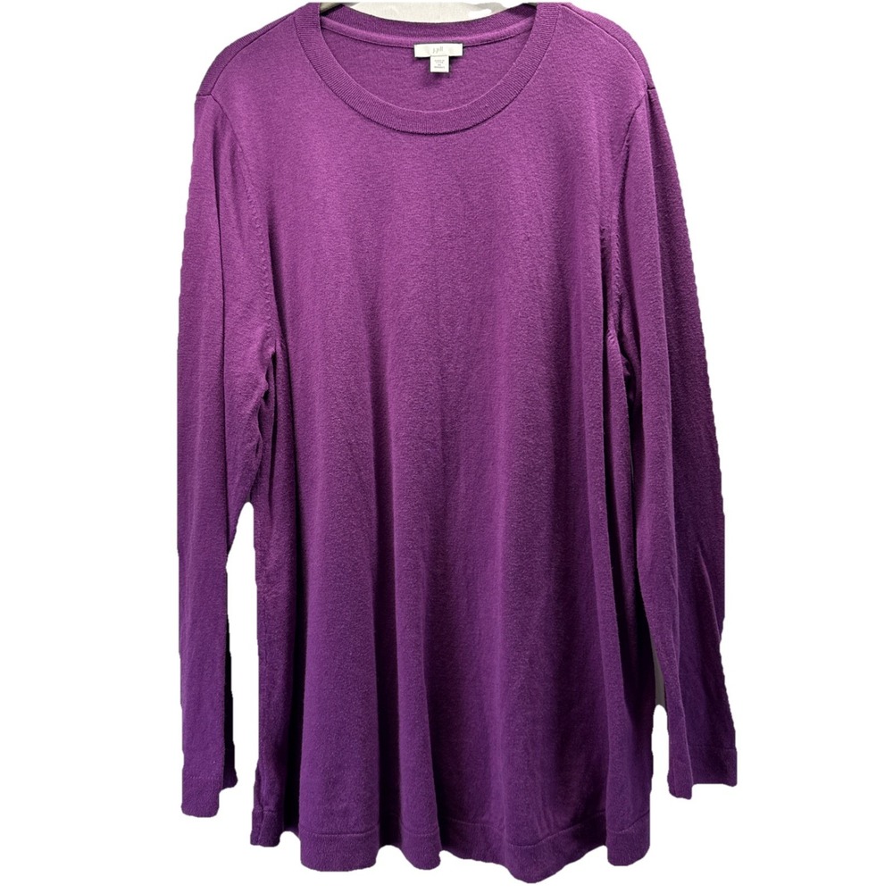 J Jill Women's Crew Neck‎ Sweater Tunic Size 2X Plus Solid Purple Long Sleeves